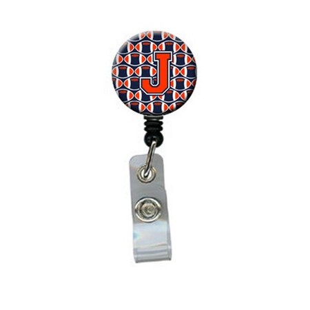 Carolines Treasures Letter J Football Orange, Blue and White Retractable Badge Reel CJ1066-JBR